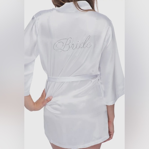White Satin BRIDE robe Crystal Bride Robe Wedding Robe size Medium Bridal Photos - Picture 7 of 8